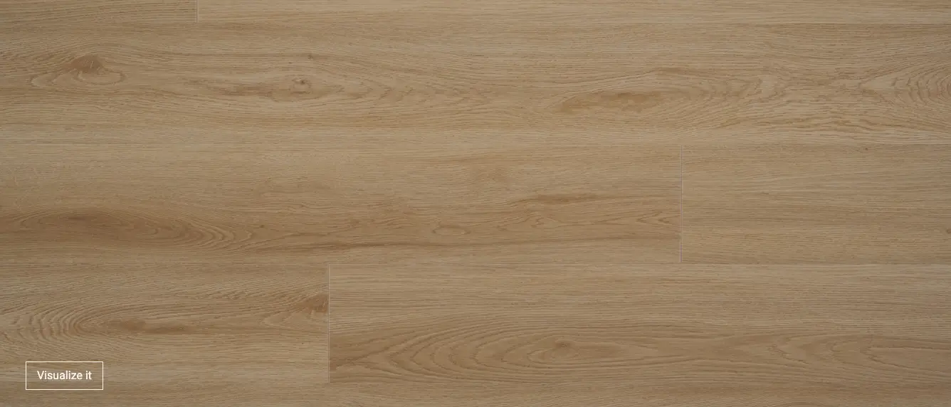 Wooden floor with natural grain running lengthwise and a small 'Visualize it' button in the bottom-left corner.