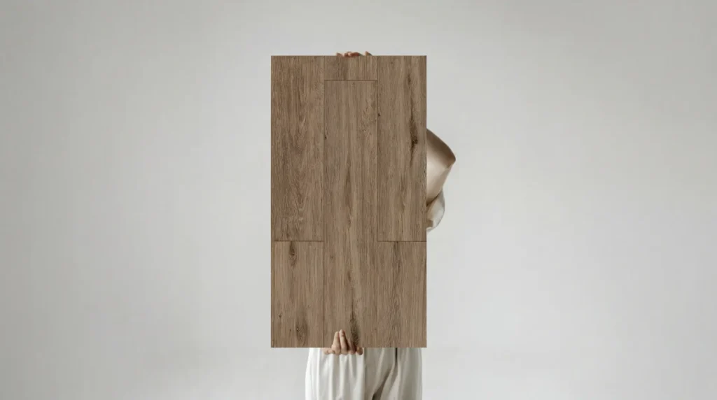 Wide-plank oak flooring in a styled modern interior