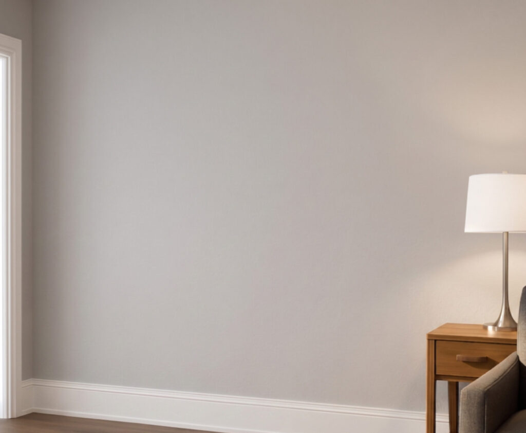 Plain grey living room wall before wainscoting installation