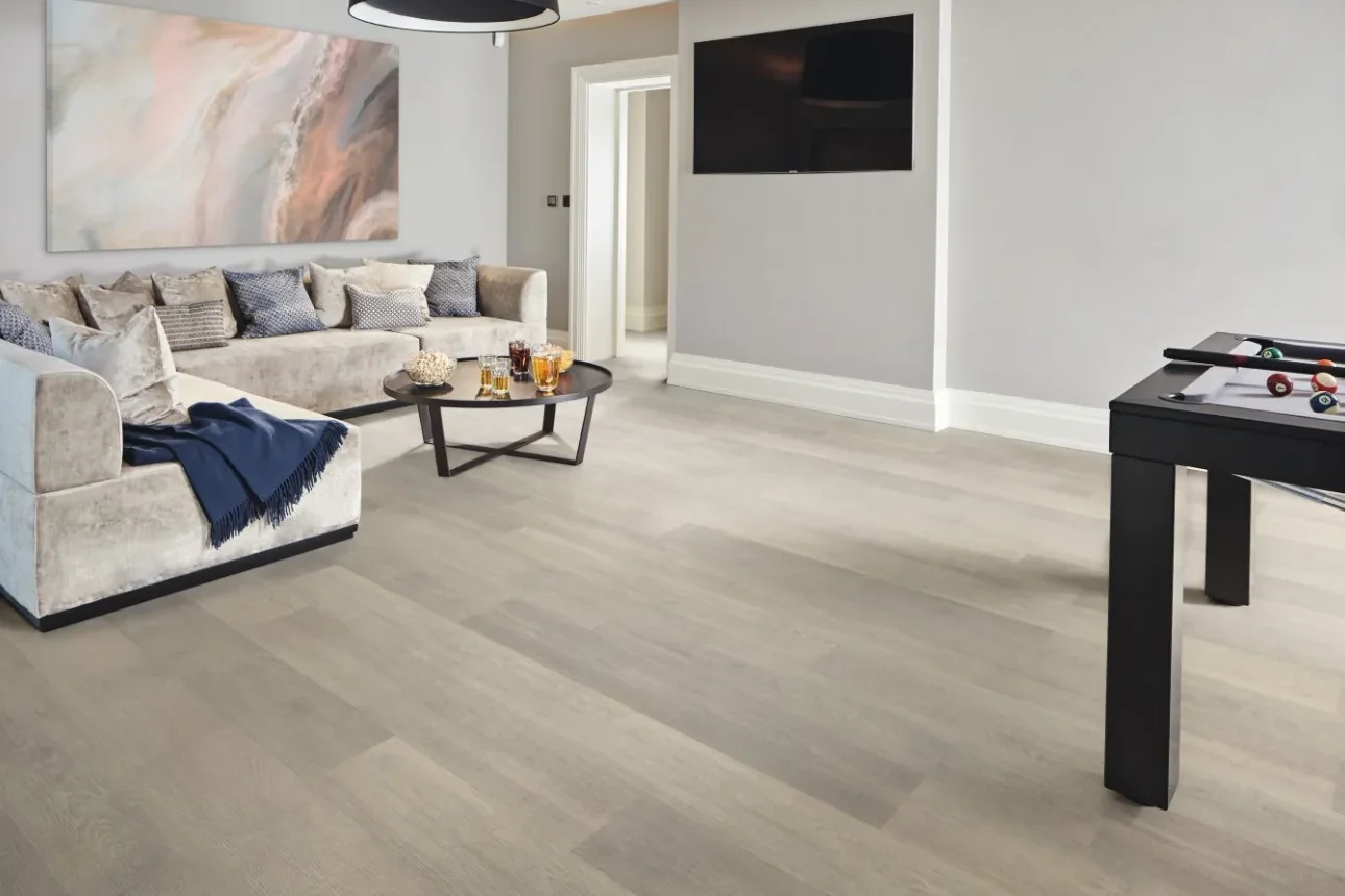 Light grey vinyl plank floor in a furnished Toronto living room